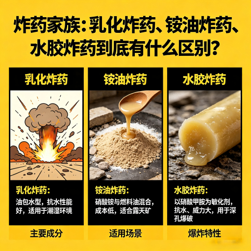 佛子山镇炸药家族：乳化炸药、铵油炸药、水胶炸药到底有什么区别？